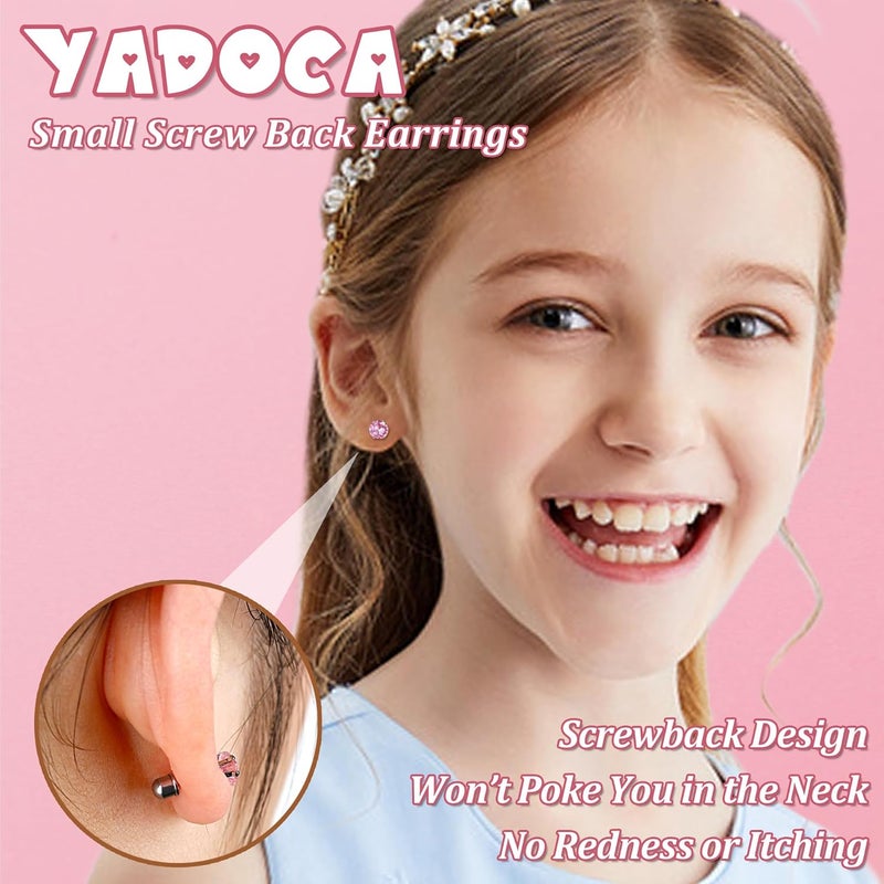 Yadoca Hypoallergenic Earrings For Girls Women Surgical Stainless Steel Screw Back Earrings Set For Sensitive Ears Kids Earrings Toddler Earrings Cute Girls Earrings - Image 3